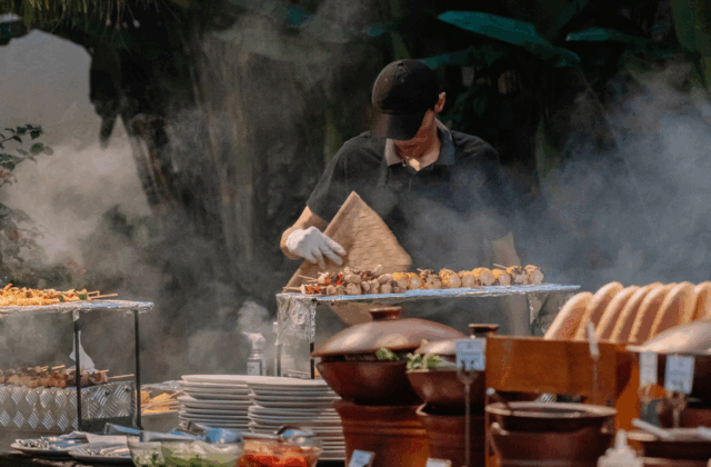 Live BBQ cooking station service with warm atmosphere at Astagina Resort Villa and Spa.