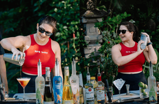 Bartender preparing a fresh signature cocktail mix at Astagina Resort Villa and Spa.