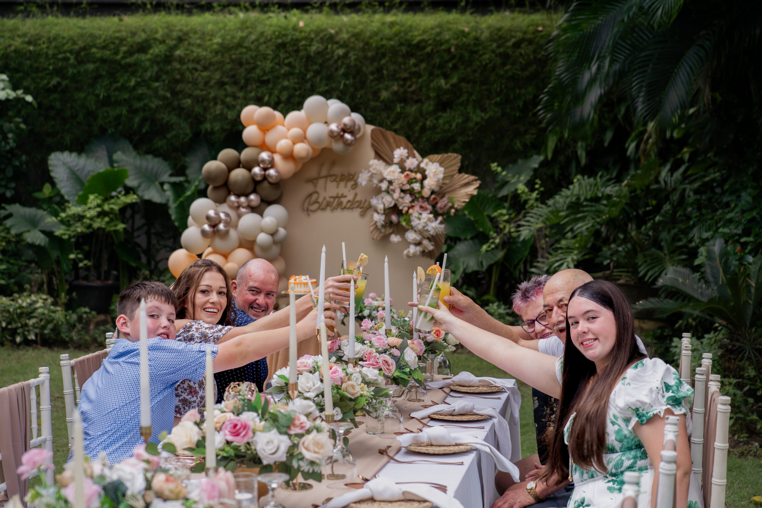Private garden birthday dinner setup at Astagina Resort