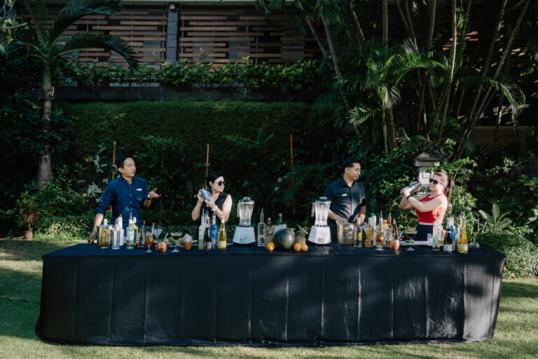 Interactive mocktail making class activity for guests at Astagina Resort Villa and Spa Legian Bali